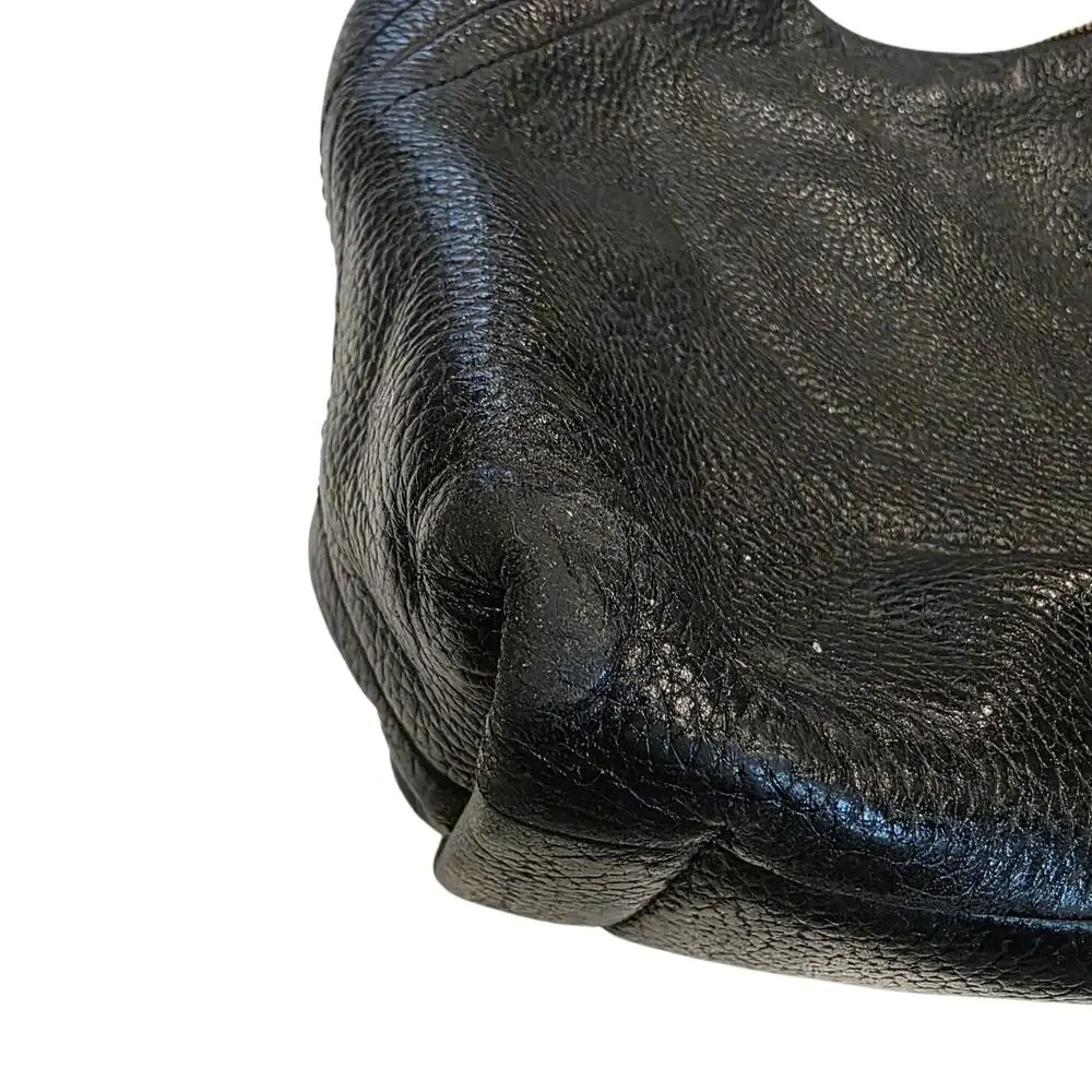 Michael Kors Black Leather Purse Shoulder Bag Pebble Texture Hobo 13